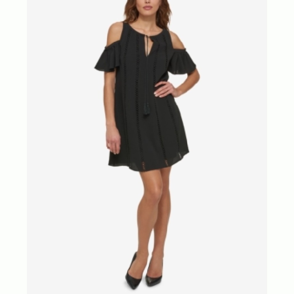 Kensie Cold-Shoulder Keyhole Shift Dress